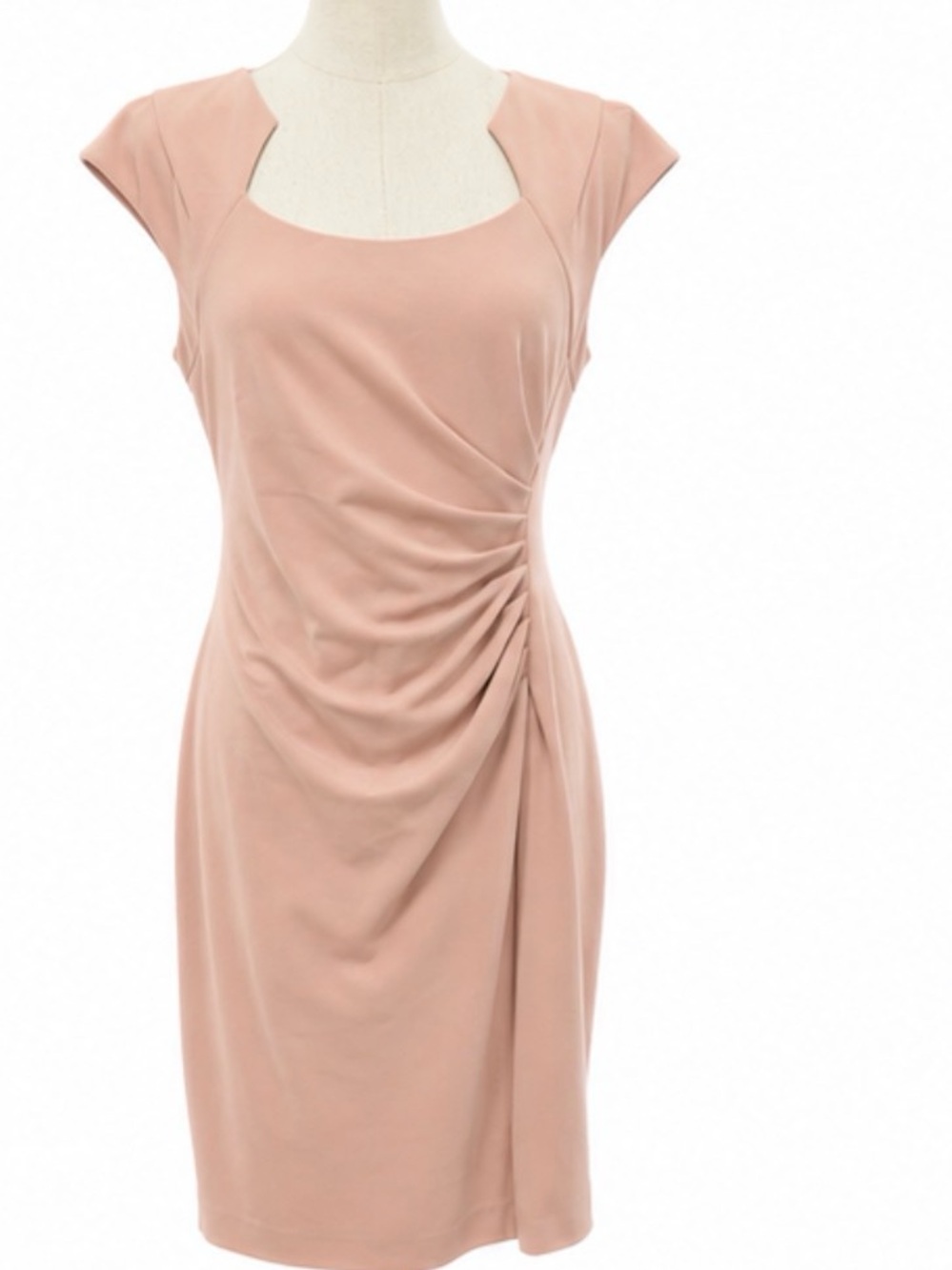 Calvin Klein Size 10 Blush Pink Ruched Sheath Dress Cap Sleeve